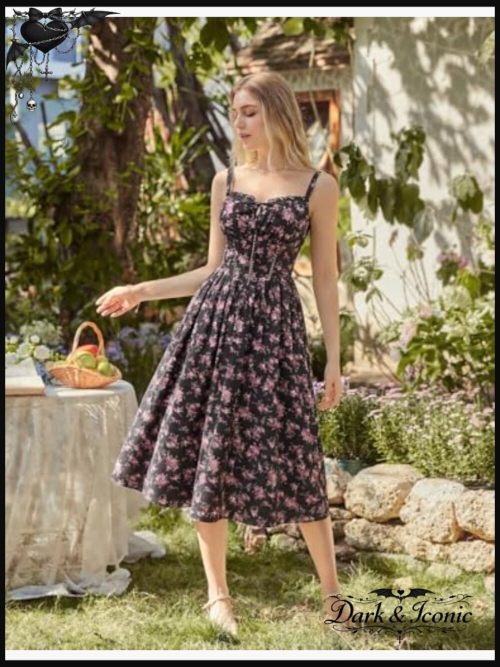 Women's Floral Corset Milkmaid Dress with Pockets Summer Wedding Guest Midi - Picture 4 of 7
